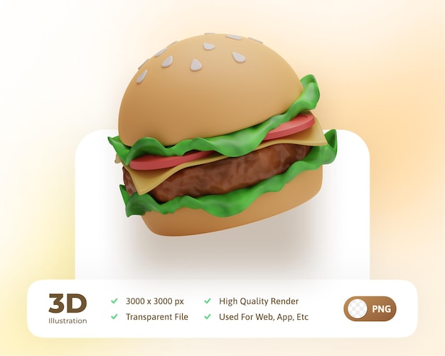 PSD rappresentazione 3d illustrazione dell'hamburger dell'alimento