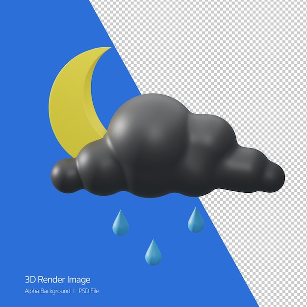 PSD 3d rendering of forecast weather 'scattered showers night' isolated