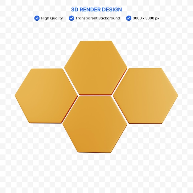 PSD 3d rendering four hexagons isolated