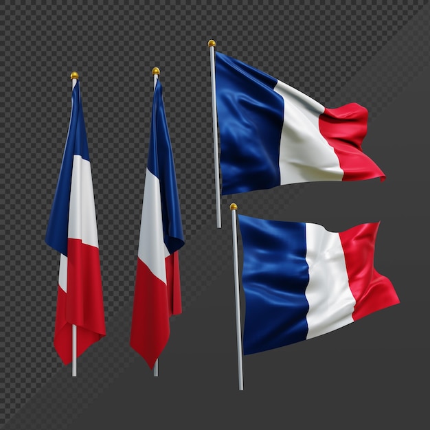 PSD 3d rendering france western europe flag fluttering and no fluttering