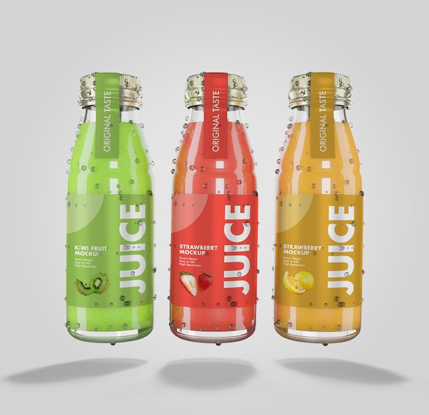 3d rendering of fresh juice mockup with glass bottle