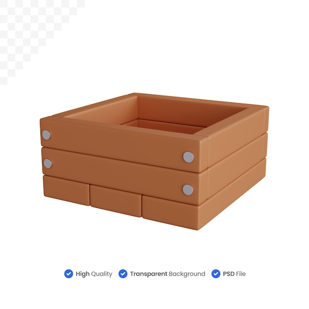 PSD 3d rendering fruit wooden box isolated