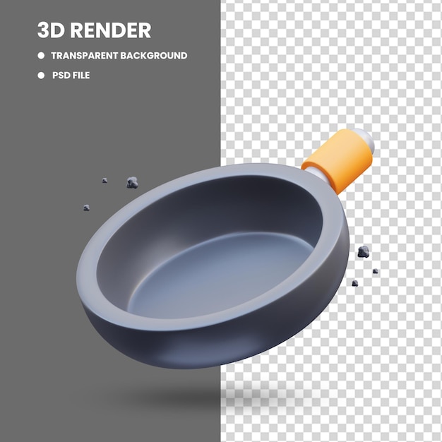 3d rendering of frying pan kitchen tool cute icon illustration