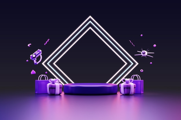 PSD 3d rendering of futuristic metaverse sales podium