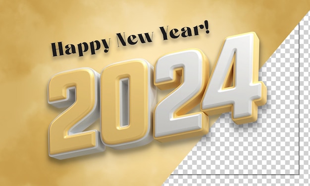3d-rendering gelukkig nieuwjaar 2024 goud 3d-teksteffect met ontwerpsjabloon voor sociale media-banner