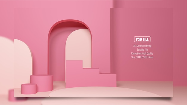 3d-rendering geometrische vorm voor weergaveproduct met decoratie roze kleur achtergrond