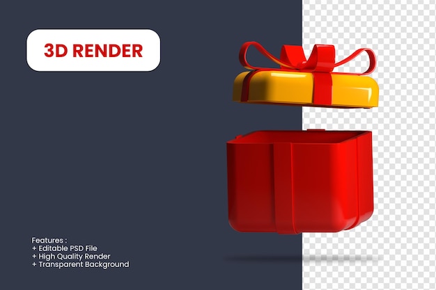 PSD 3d 렌더링 선물 상자 아이콘 절연 전자 상거래 또는 쇼핑 프로모션 그림에 적합