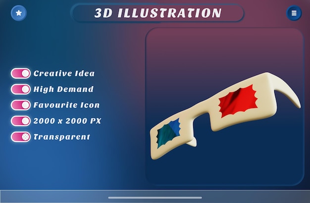 영화를 보기 위한 3d 렌더링 안경