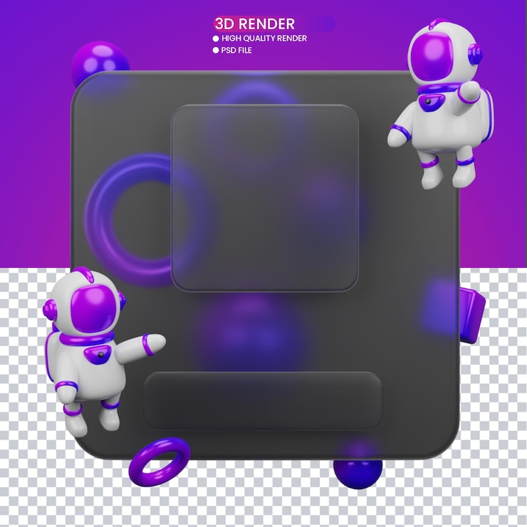 PSD 3d rendering of glassmorphism design for social media