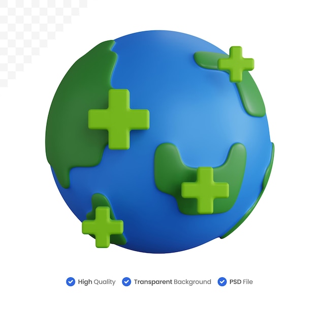 3d rendering globe with plus sign isolated