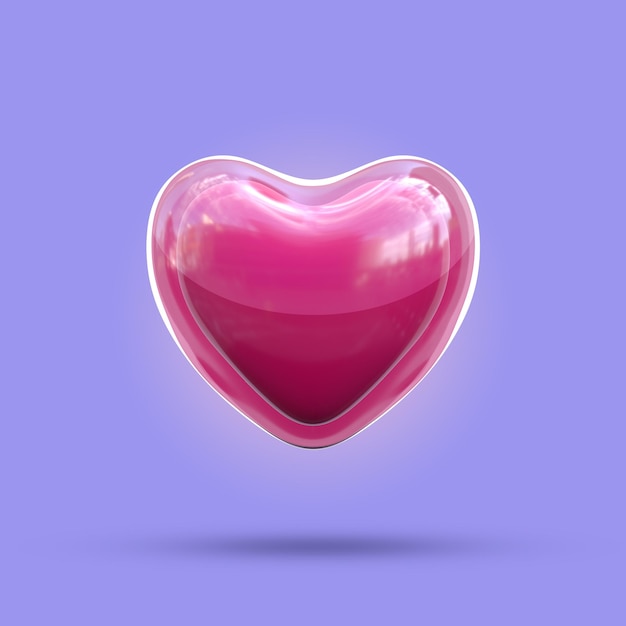 3D-рендеринг глянцевого сердца на фиолетовом фоне