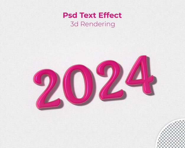 PSD 3d rendering of glossy text effect of 2024