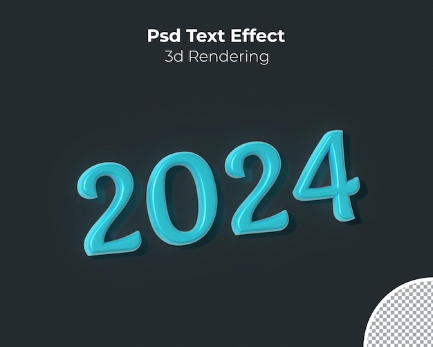 PSD 3d rendering of glossy text effect of 2024