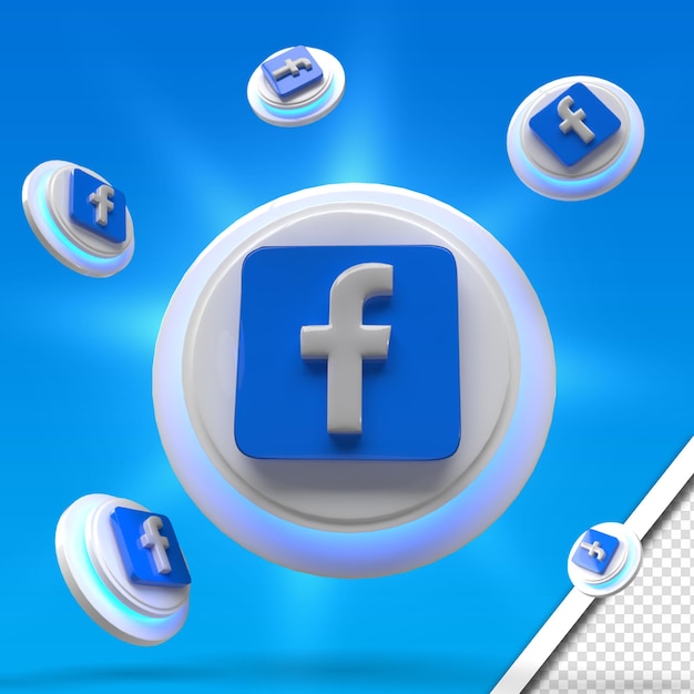 PSD 3d rendering glowing facebook social media icon set