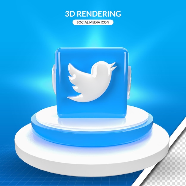 3d-рендеринг светящейся иконки социальных сетей twitter на сцене