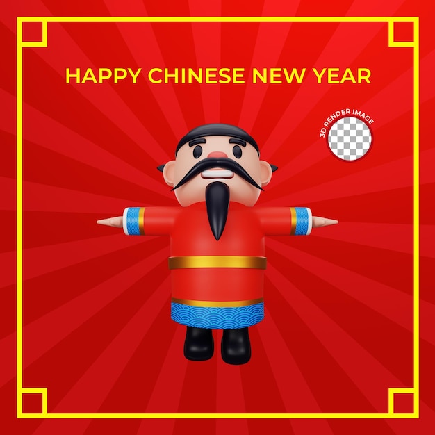 3d rendering of god of wealth chinese new year concept