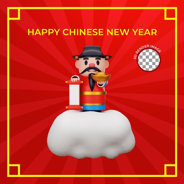 3d rendering of god of wealth chinese new year concept