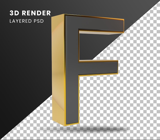 3d rendering gold alphabet f isolated