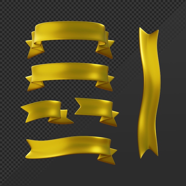 3d rendering gold golden yellow doff glossy ribbons