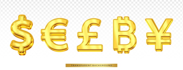 3D rendering Gold international currency symbols