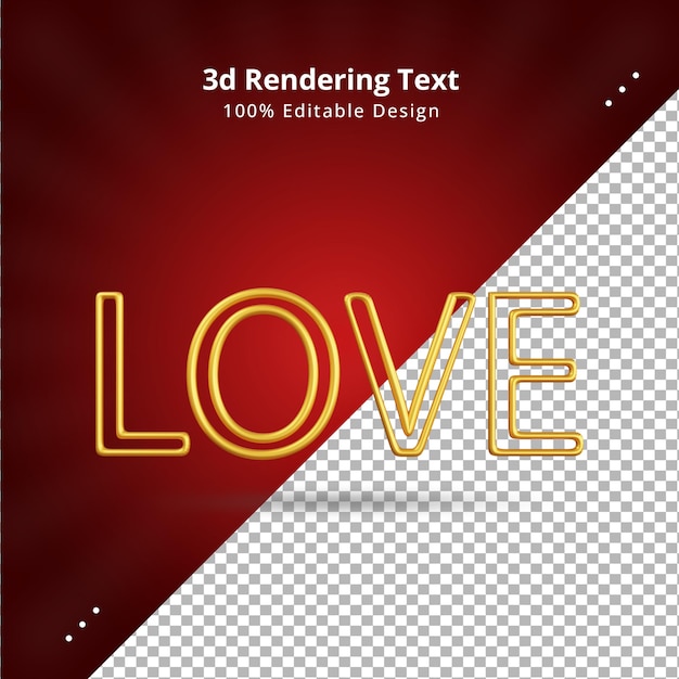 3d rendering gold love text for valentines day