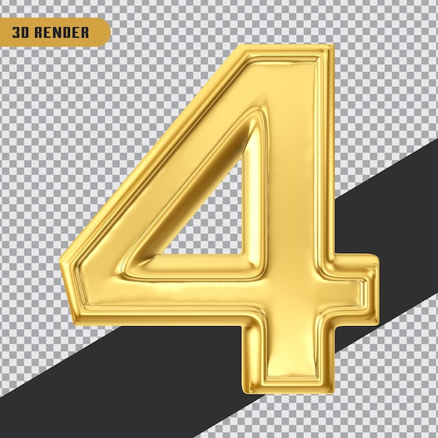 3d rendering oro numero 4 isolato