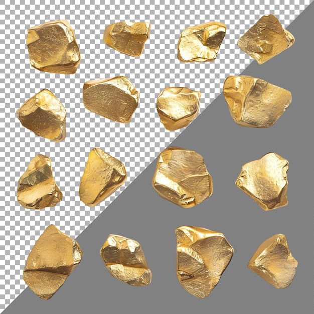 PSD rendering 3d di un oro pietre grezze su sfondo trasparente ai generato