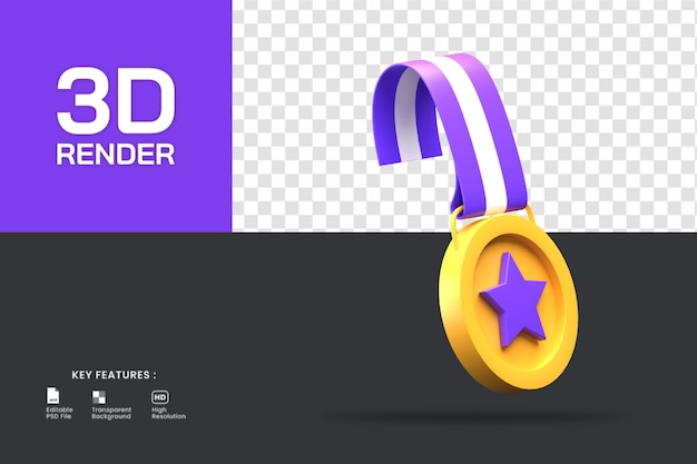 PSD 3d rendering gold star medal award. useful for achievement or sport illustration