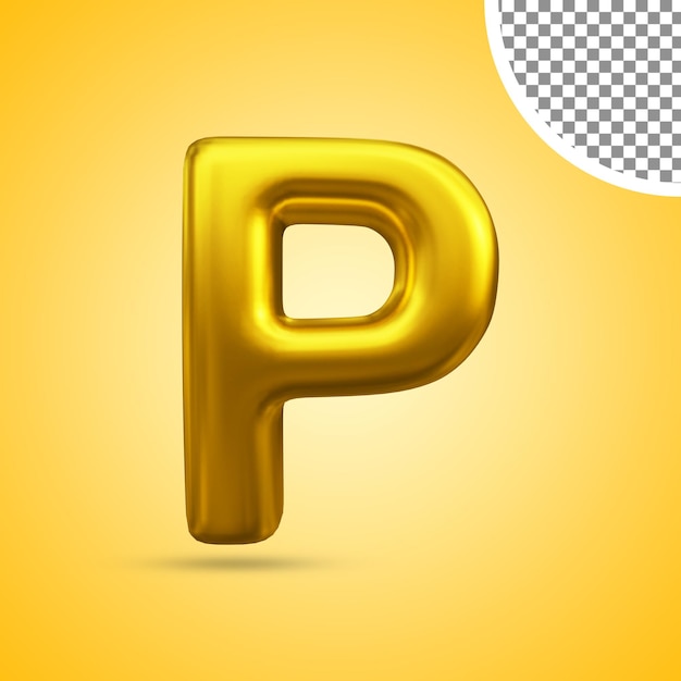 3d Rendering Of Gold Text Effect Capital Letter P