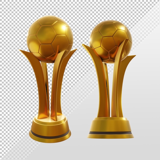 PSD 3d rendering of gold trophy football sports championship match perspective view