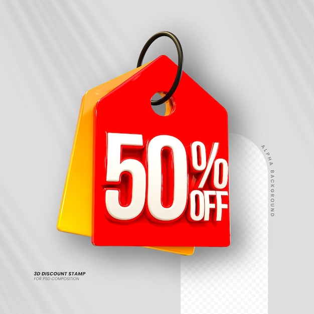 3D-рендеринг золотых значков скидки 50% для продвижения вашего продукта