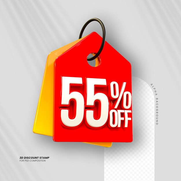 3D-рендеринг золотых значков скидки 55% для продвижения вашего продукта