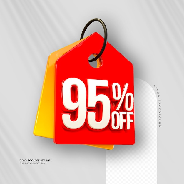 PSD 3d rendering of golden 95 percent discount sale tags for your product promotion sale selo 3d