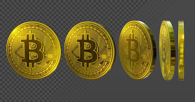 3d rendering golden bitcoin crypto coin logo symbol icon perspective view