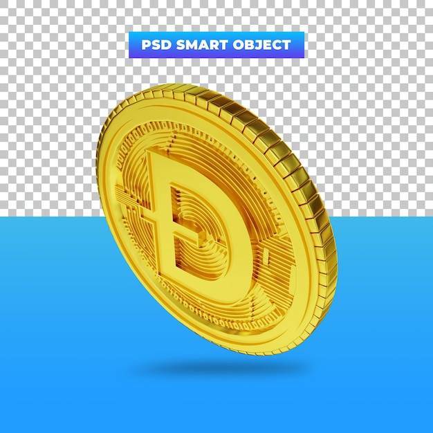 PSD 3d rendering golden dogecoin digital currency