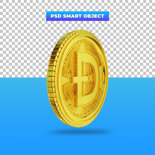 3D визуализация цифровой валюты Golden Dogecoin