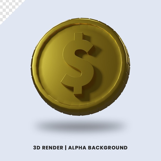 Rendering 3d della moneta del dollaro d'oro con effetto lucido isolato. utile per l'illustrazione aziendale o e-commerce.