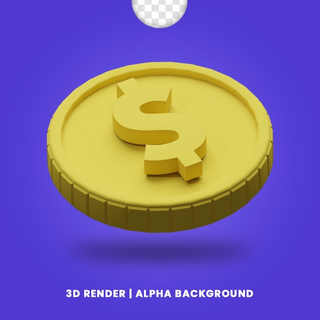 Rendering 3d della moneta del dollaro d'oro con effetto opaco isolato. utile per l'illustrazione del progetto di business o e-commerce.