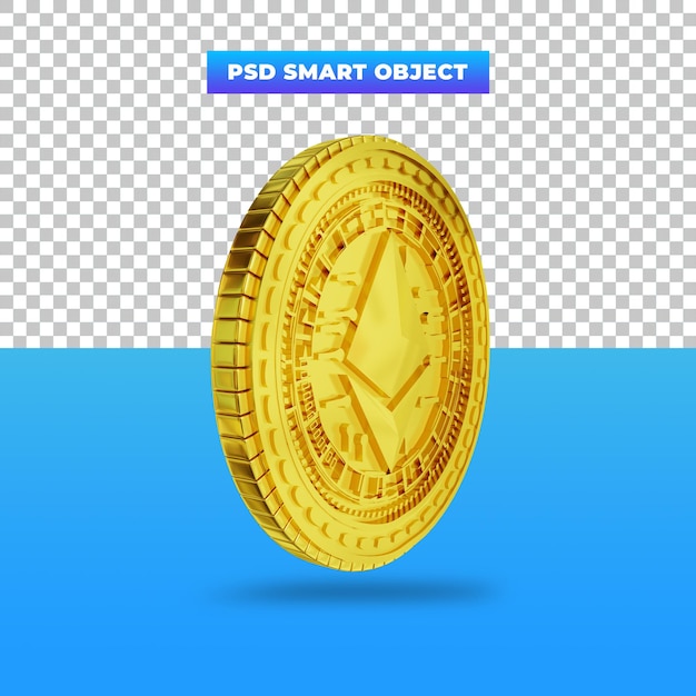3D rendering Golden Ethereum digital currency