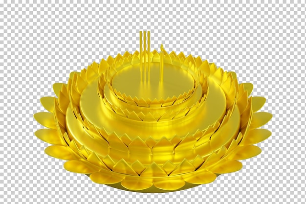 PSD 3d-rendering golden krathong drijvende bloem model loy krathong festival