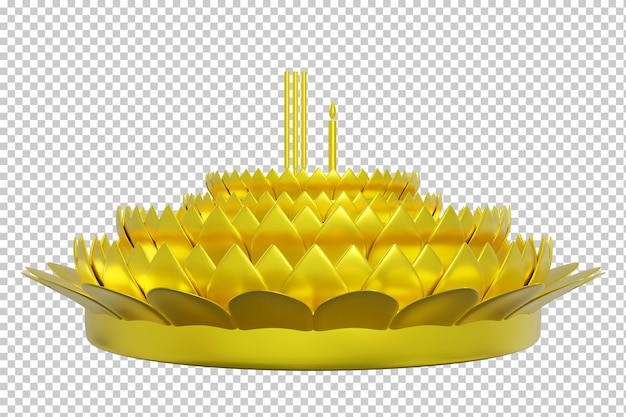 3D rendering Golden Krathong floating flower model Loy krathong festival