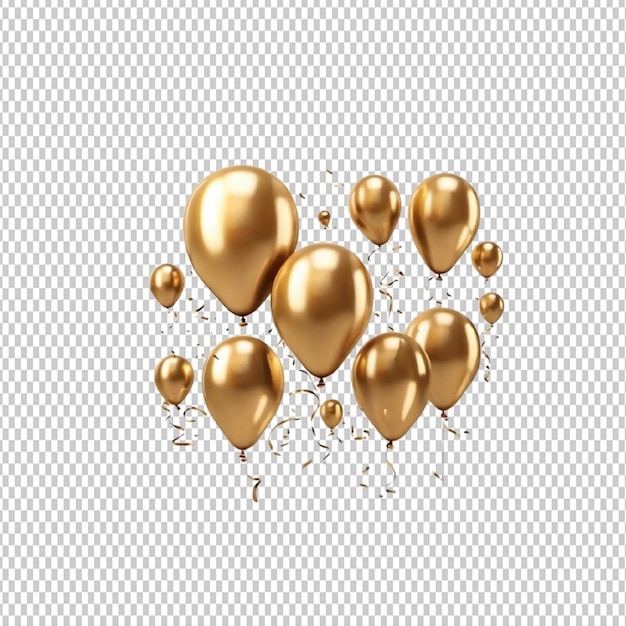 PSD a 3d rendering of golden love balloon confetti floating decoration with colorful paper shoots