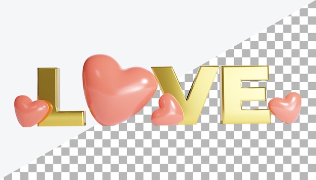 PSD 3d rendering golden love letter with heart valentine