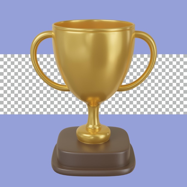 3d rendering golden trophy for winner gold and brown color tranparent