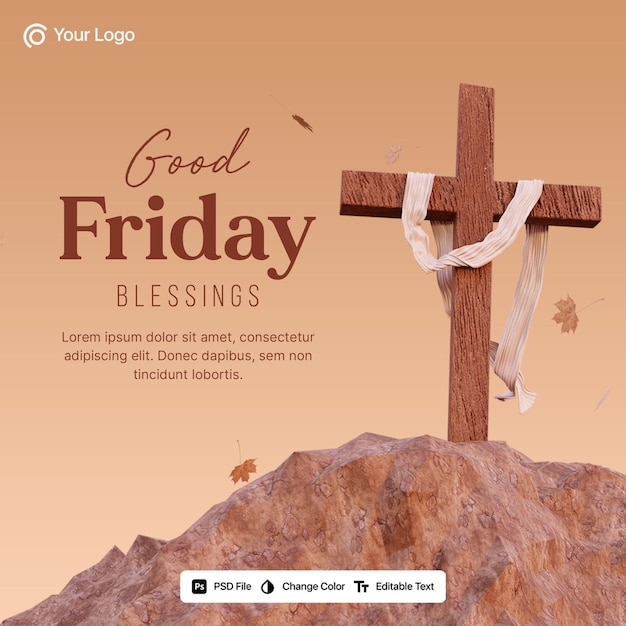 PSD 3d rendering good friday social media post