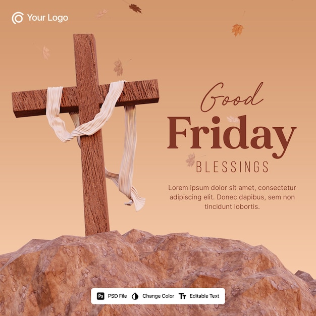 3d rendering good friday social media post