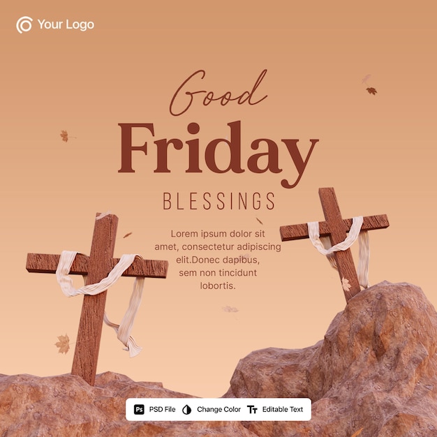 3d rendering good friday social media post