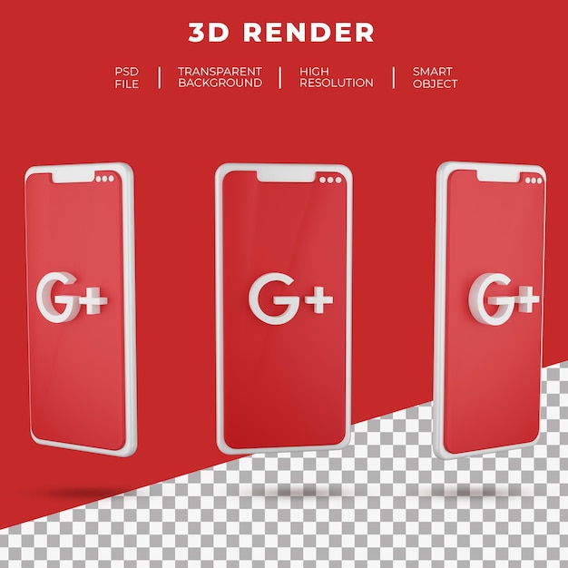 3d-rendering google plus logo van smartphone geïsoleerd