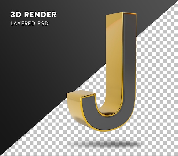 PSD 3d-rendering gouden alfabet j geïsoleerd