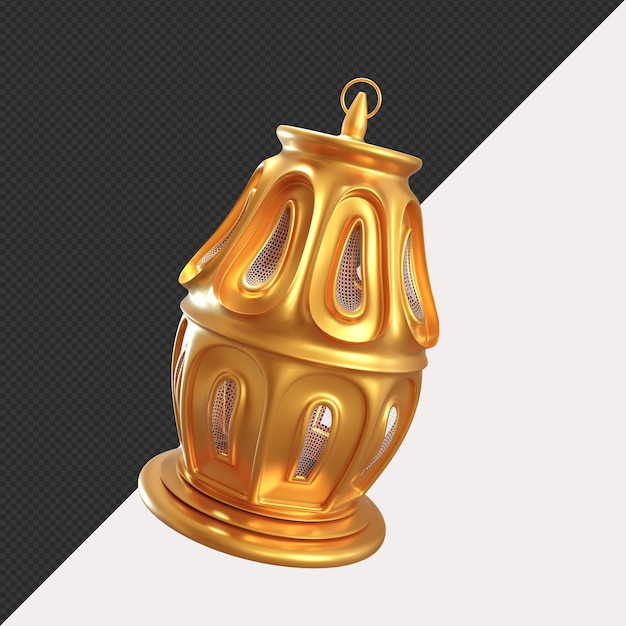 PSD 3d-rendering gouden islamitische lamp met een zwart-witte achtergrond